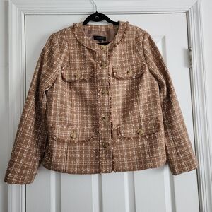 Talbots Tan and White Blazer Tweed-Style Jacket